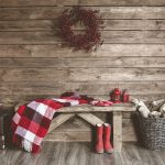 Winter home decor. Christmas rustic interior. Farmhouse decoration style.